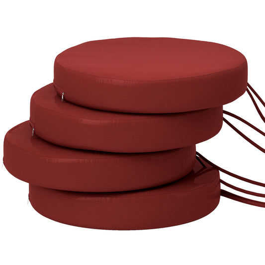 Patio Chair Cushions Set Of 4 Round Seat Cushions For Dining Bistro Chairs Machine Washable, 15 X 15 X 3, Wine Red