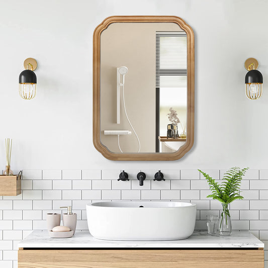 29.72x19.69 Inches Functional Mirror With Cabinet, Wood Framed Bathroom Wall Cabinet With Mirror And Adjustable Shelves, Wall Mounted Mirror With Storage For Bathroom