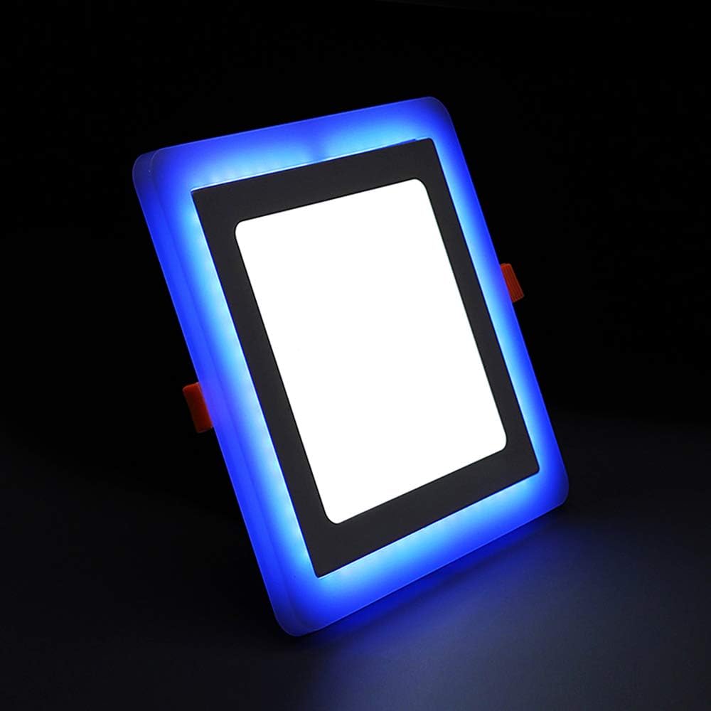 Experience the Magic of Color LED Border Downlight - Stunning Slim Panel Square 6"Design with Striking Blue & White Border - Unleash Your Creative Glow! Blue & White