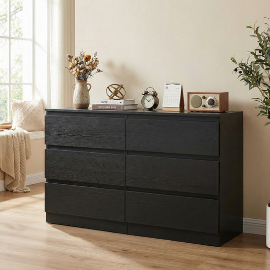 6 Drawer Black Dresser, Modern Bedroom Dresser With Spacious Countertop, Wood Storage Cabinet With Concealed Handles & 6 Deep Drawers For Bedroom, Living Room, Entryway, 15.7 D X 47.2W X 30.9 H