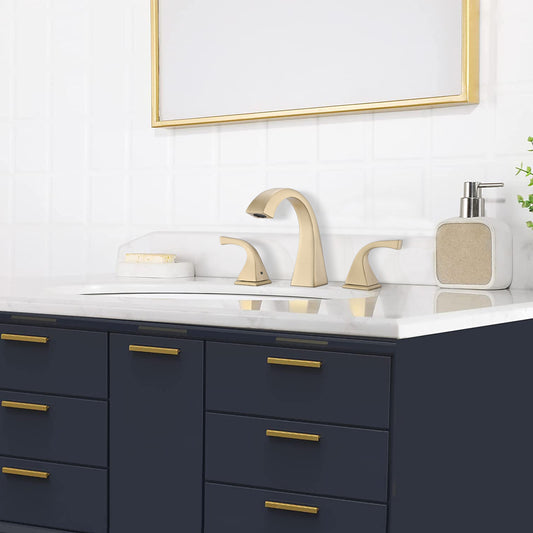 2-Handle Bathroom Sink Faucet With Drain, Brushed Gold