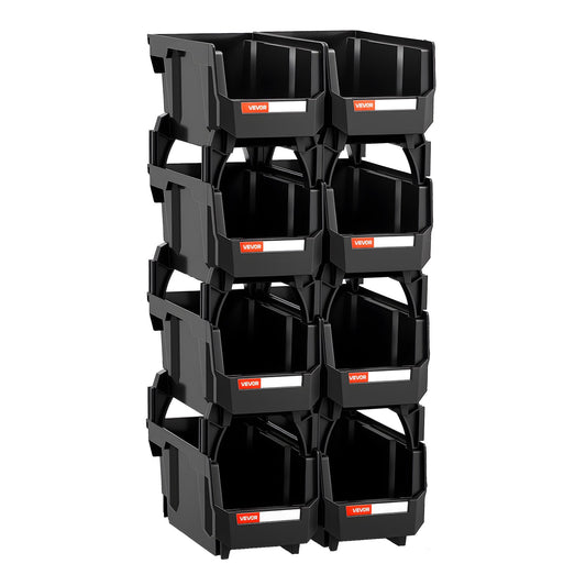 Plastic Stackable Storage Bins, 10.9 X 5.5 X 5.1 Inch (8 Pack), Plastic Containers For Organizing And Storage Bins For Closet, Garage, Small Parts, Office Supplies And Other Accessories, Black