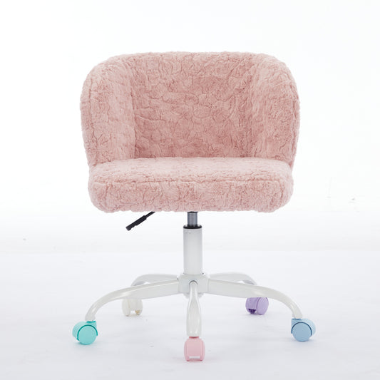 A&A Furniture Office Chair,Artificial Rabbit Hair Home Office Chair With Metal Base,Adjustable Desk Chair Swivel Office Chair,Vanity