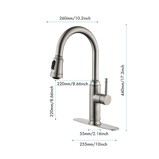 Single Handle High Pull Out Kitchen Faucet, Single-stage Stainless Steel Kitchen Sink Faucet, With Pull Down Spray
