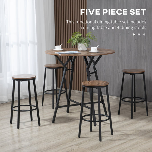 5-Piece Bar Table And Chairs Set, Space Saving Dining Table & 4 Stools
