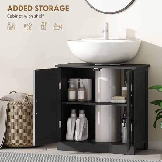 Bathroom Sink Cabinet, Pedestal Sink Cabinet With Adjustable Shelf, Black