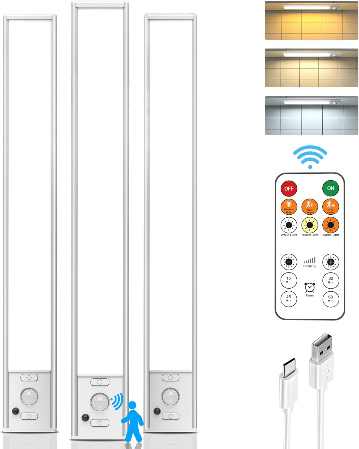 LED Motion Sensor Cabinet Light 1 ft (3pieces)