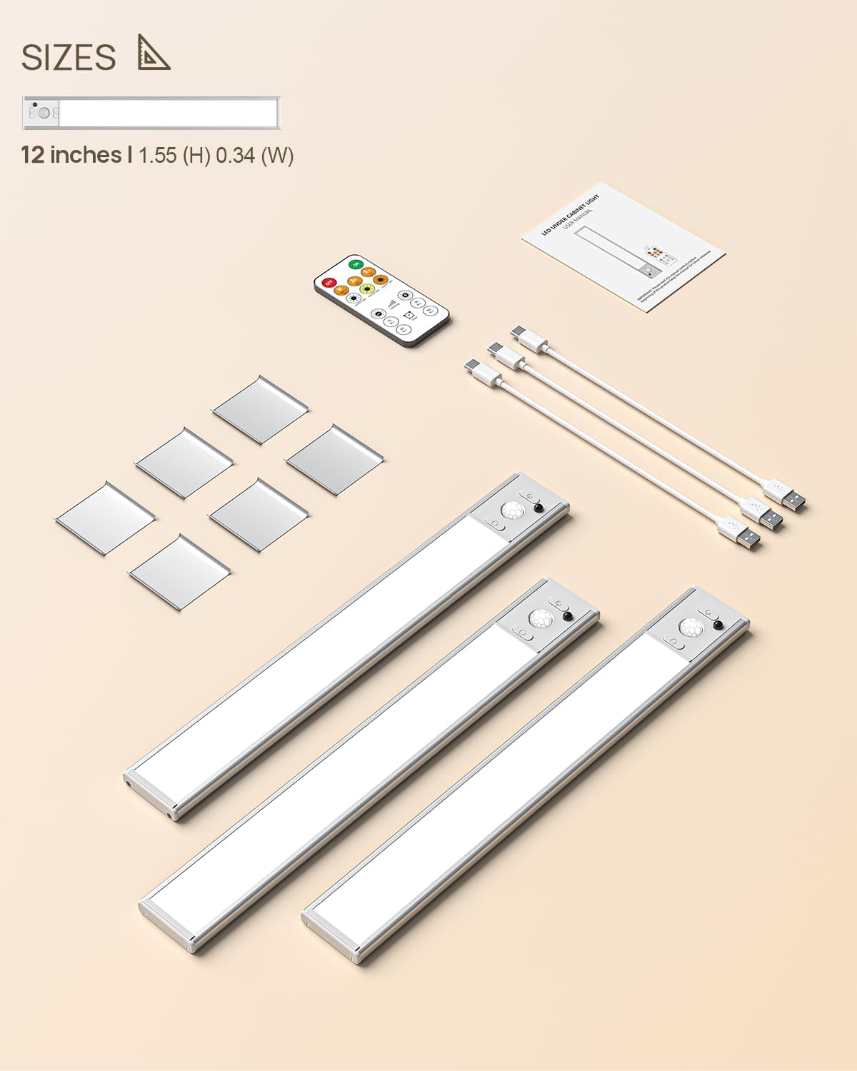 LED Motion Sensor Cabinet Light 1 ft (3pieces)