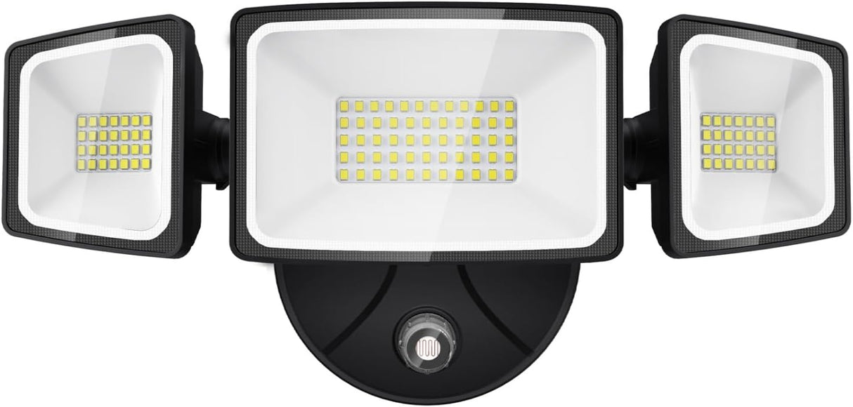 Security Light 3 Heads Black - 60w 6500K - Photocell - AZ