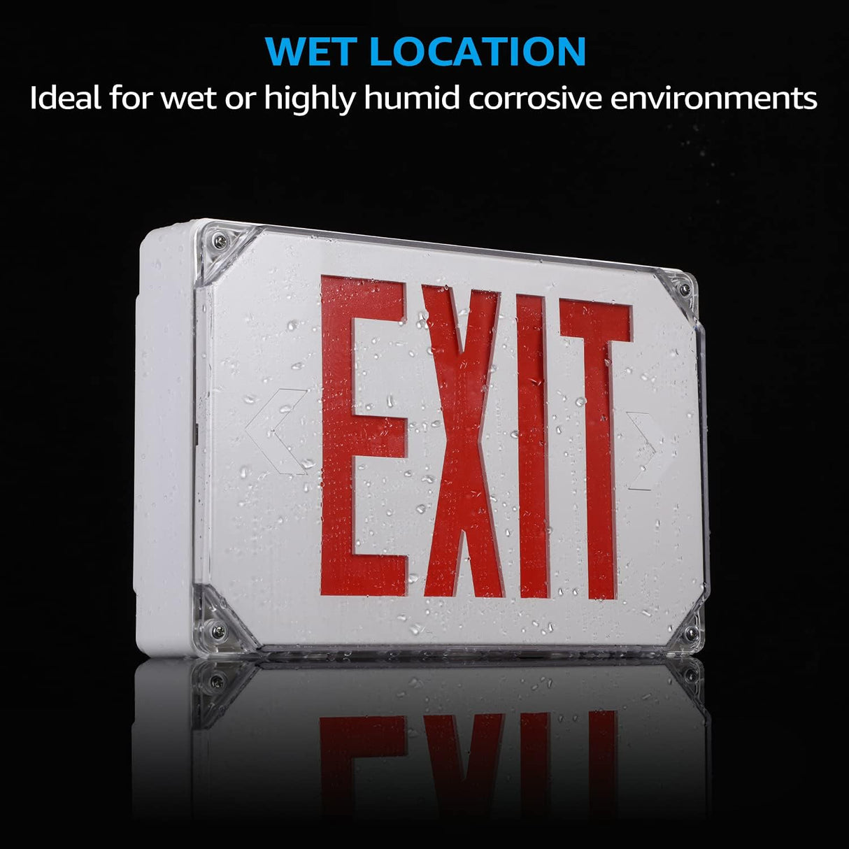 Exit Sign Red Letters IP65 Wet Location WSD