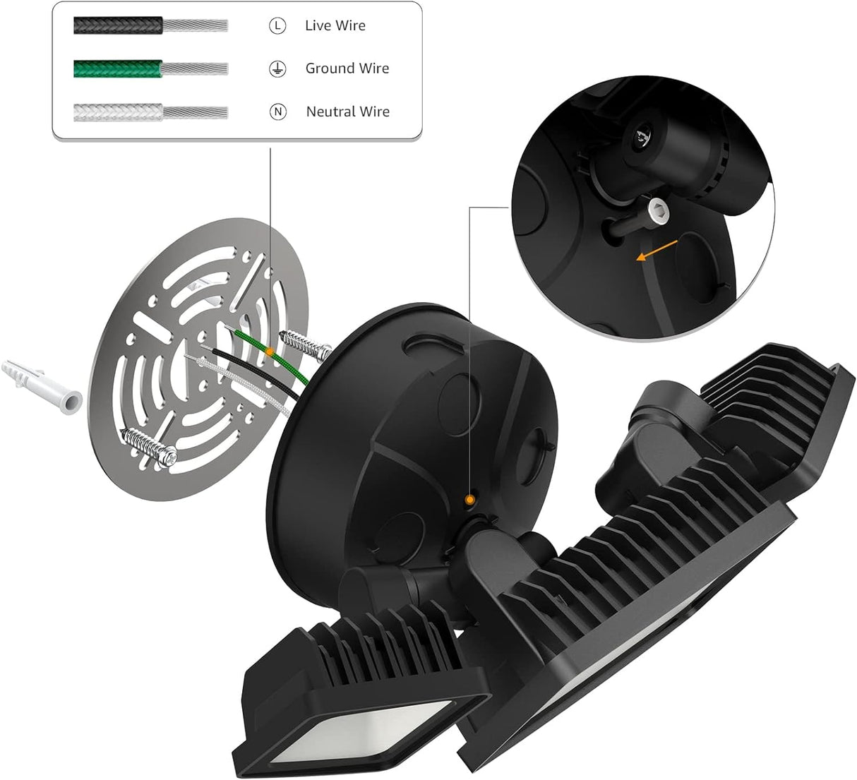 Security Light 3 Heads Black 60W Square CW 6500K AZ