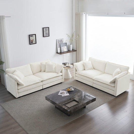 2 - Piece Living Room Set , 2 Pieces Upholstered Loveseat And Couch For Home Office Lounge, Sofa Set Of 2, 2-Piece 2-2 Seat Couch Set For Living Room ,White Chenille
