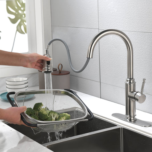 Single Handle High Pull Out Kitchen Faucet, Single-stage Stainless Steel Kitchen Sink Faucet, With Pull Down Spray