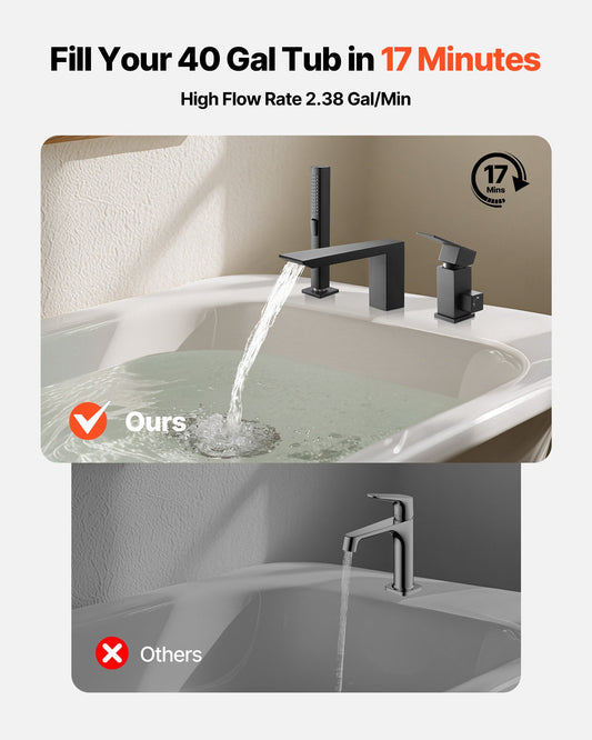 Roman Tub Faucet, 3 Hole Waterfall Bathtub Faucet, Roman Bathtub Faucets Set With Shower Head & 1 Handle, Romans Bathtub Faucets For Pet Washing, Adult Bathing, Matte Black, Stainless Steel