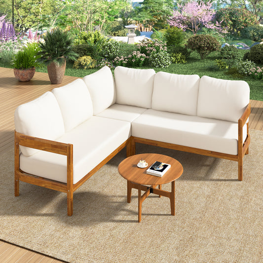 U-Style Acacia Solid Wood Patio Furniture Set Outdoor Patio Conversation Furniture Set With 6 Soft Seat Cushions And Backpack All Weather Outdoor Patio Sofa With Arc Frame For Backyard Garden.