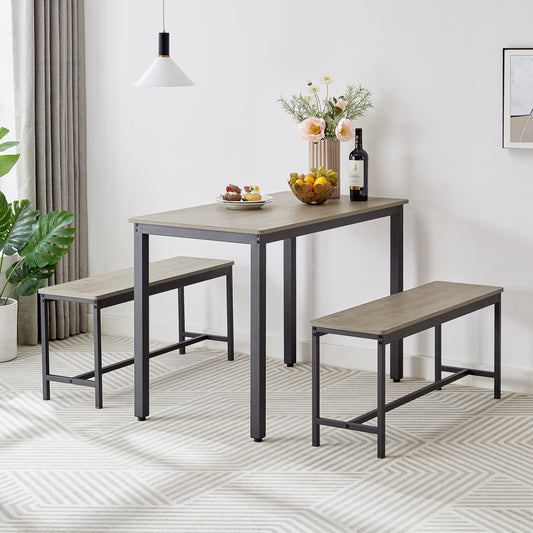 Dining Table Set, Bar Table With 2 Dining Benches, Kitchen Table Counter With Chairs, Industrial For Kitchen Breakfast Table, Living Room, Party Room, Grey And Black,43.3inL X 23.6inW X 29.9inH