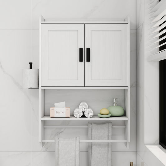 Bathroom Wall Cabinet With Doors,Adjustable Shelf,Towel Bar And Paper Holder, Over The Toilet Storage Cabinet, Medicine Cabinet For Bathroom-White