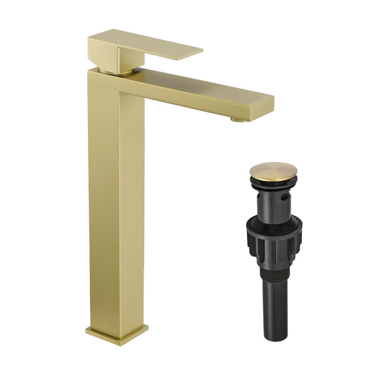 Brushed Gold Bathroom Faucet With Up Drain, Brushed Gold Faucet For Bathroom Sink, Single Hole Bathroom Faucet Modern Single Handle Vanity Basin Faucet