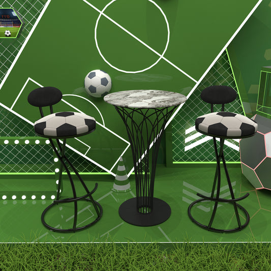 Upholstered S-shaped Barstools Set Of 2 Velvet Counter Bar Stools Football Print Round Dining Stool For Kitchen & Living Room Black Frame Black Back