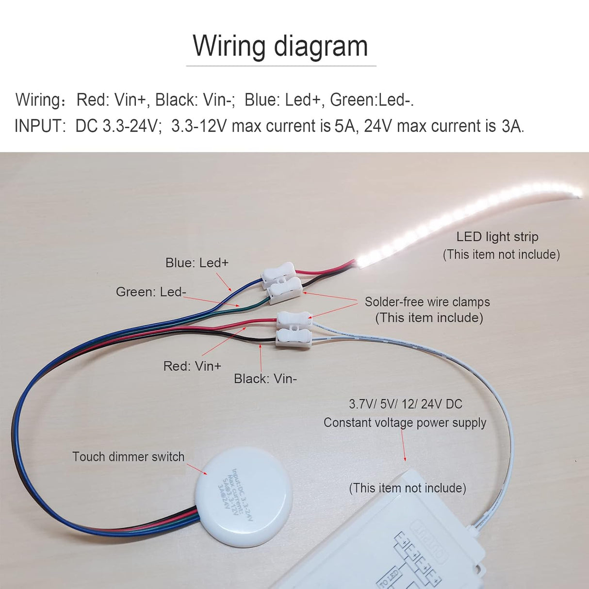 LED Touch Dimmer Switch, DC 3.7-24V - 72W - AZ