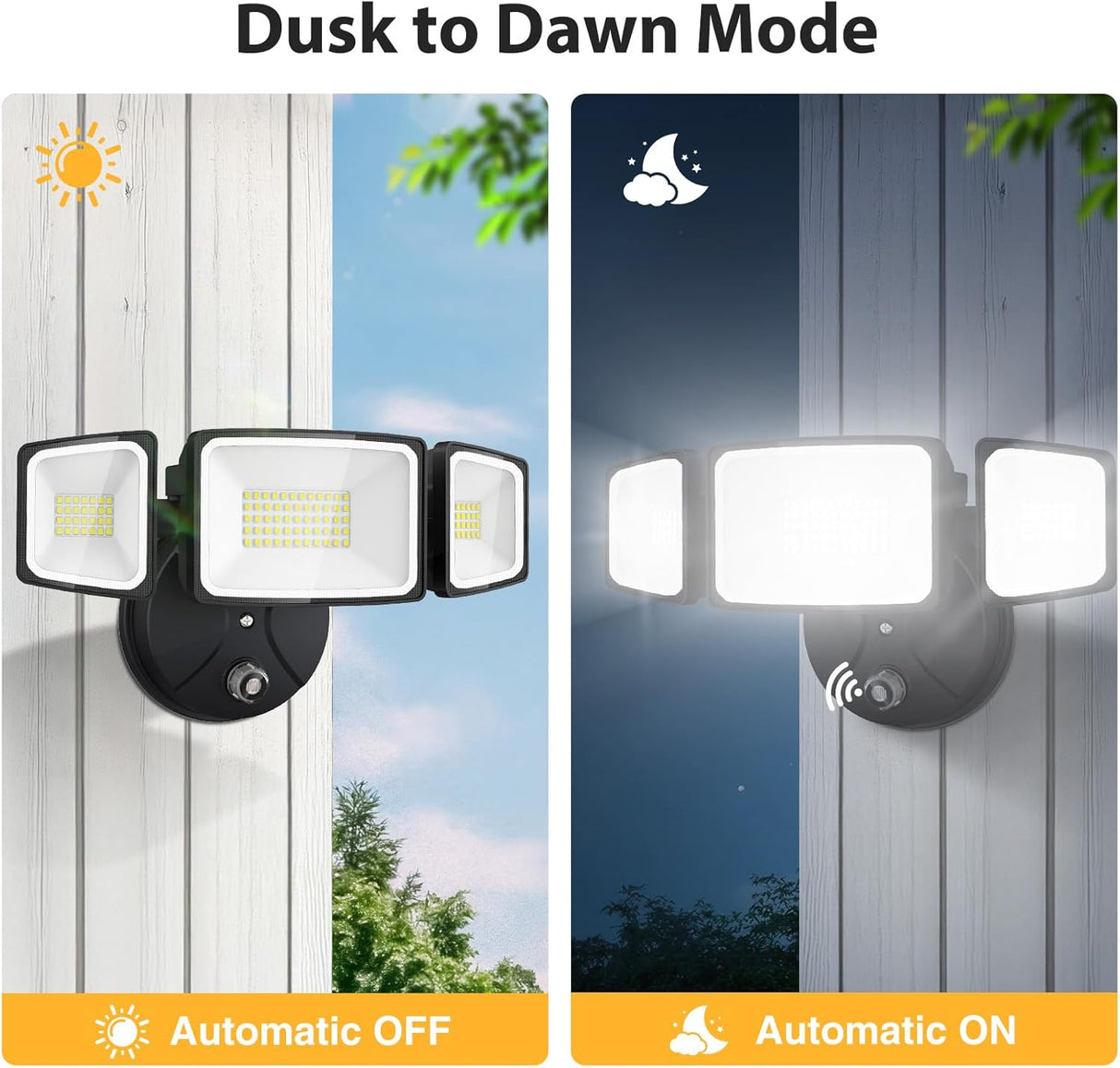 Security Light 3 Heads Black - 60w 6500K - Photocell - AZ