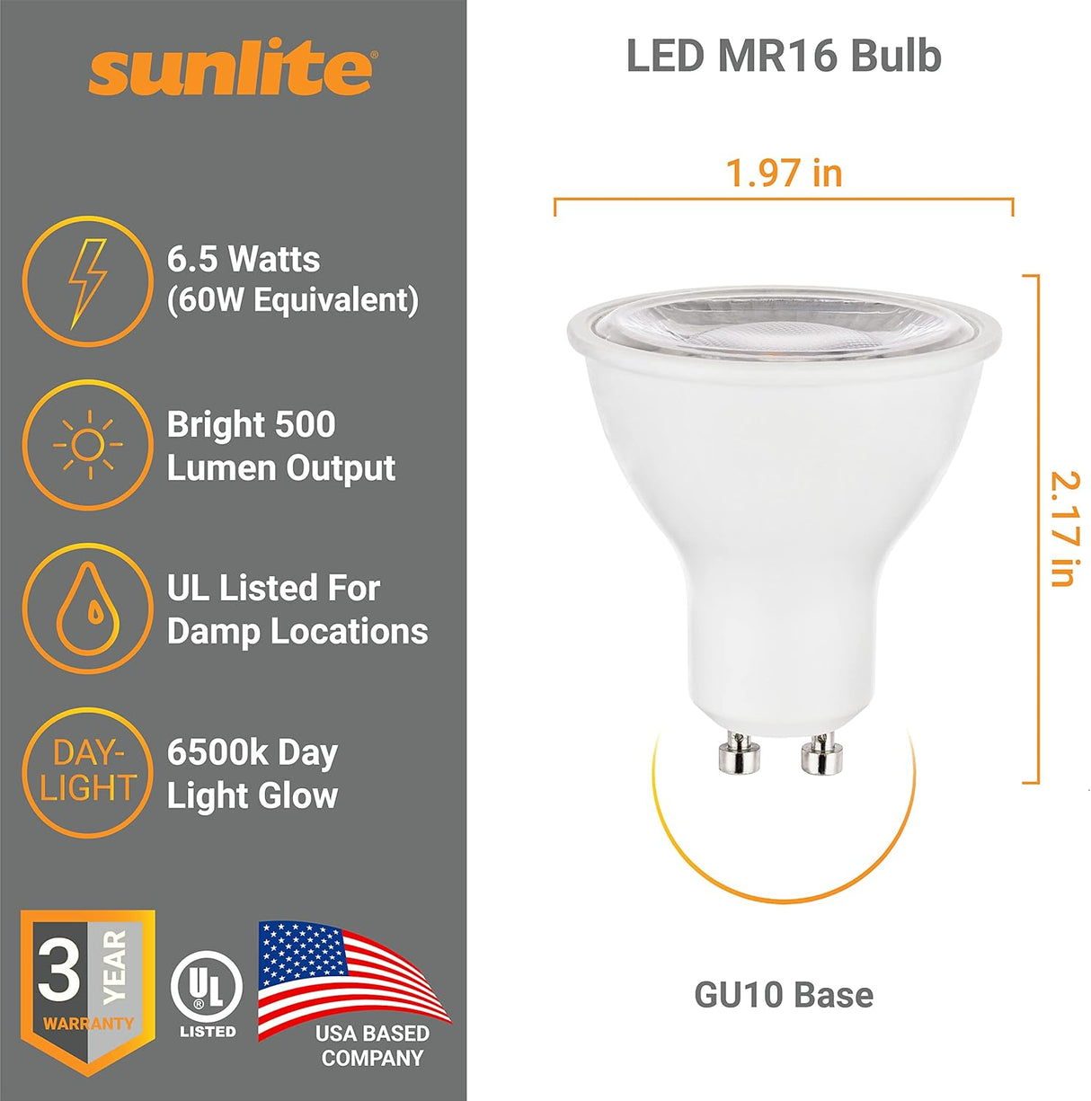 Sunlite LED GU10 Reflector Spotlight Bulb -  Watts - 6500K
