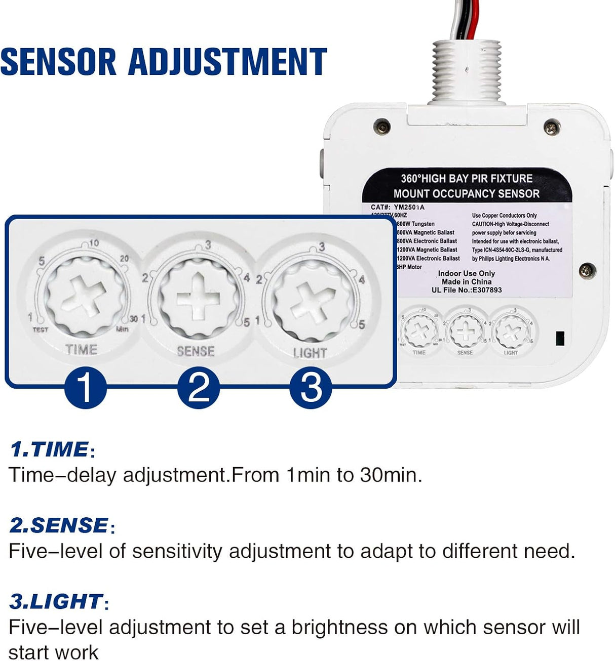 Motion Sensor Switch, High Bay Fixture Mount 360° Ceiling