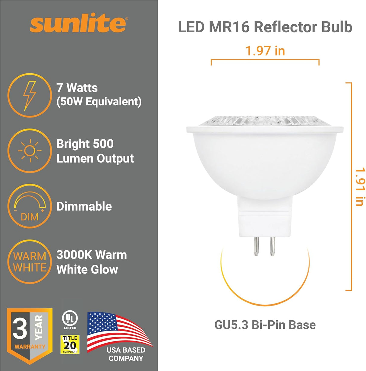 Sunlite LED MR16 Reflector Spotlight Bulb - 6-7Watts - 3000K