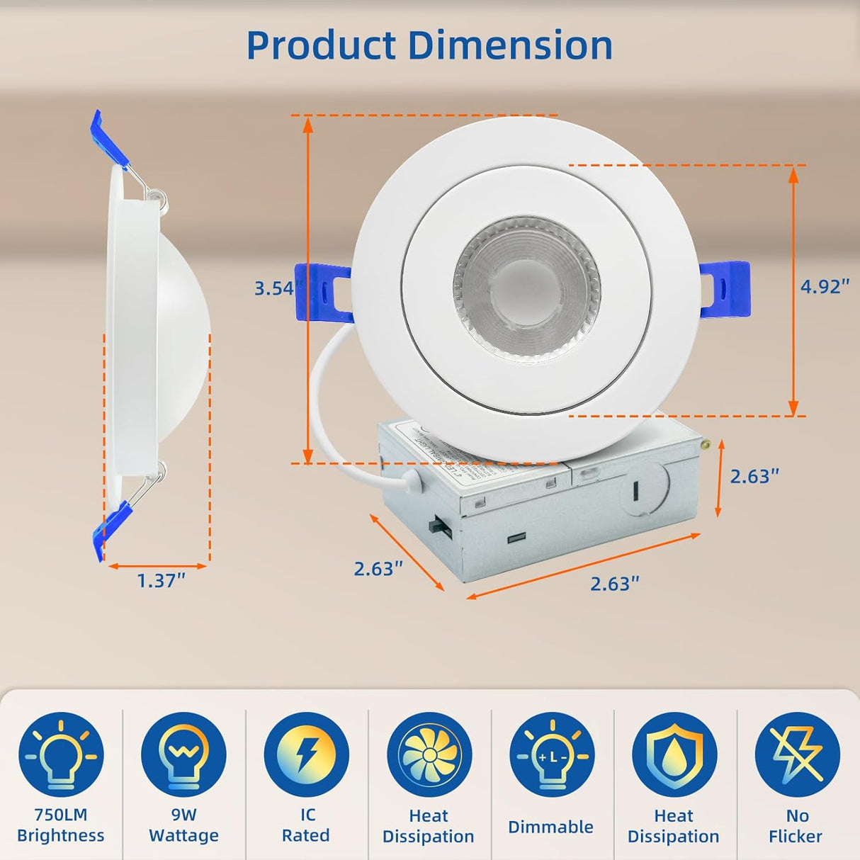 4" Gimbal White - 90 Degree - Round - 9W - 3CCT - BTY