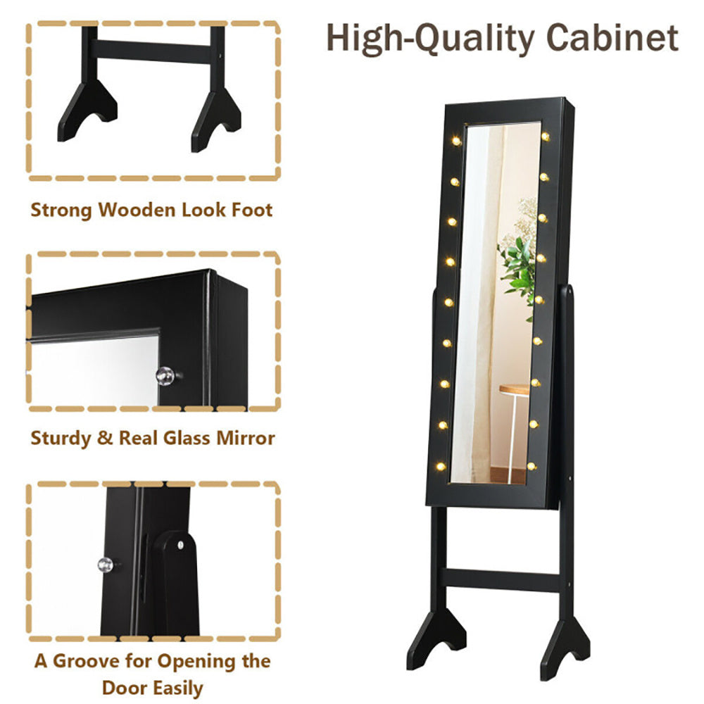 Mirrored Standing Jewelry Armoire Cabinet With LED Lights - CJDS