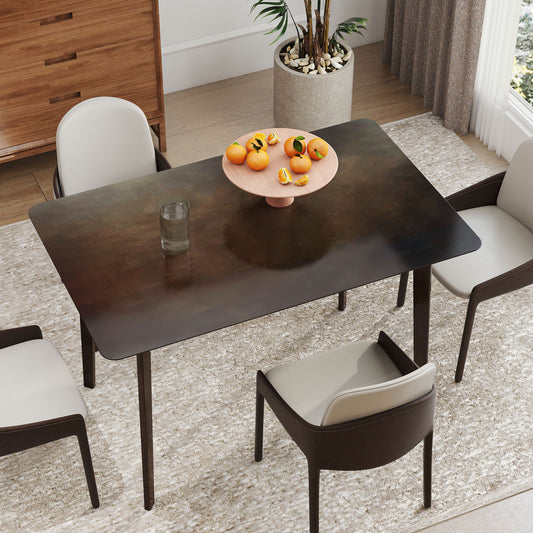 47.2" Rectangle Dining Table For 4, Mid-Century Modern Kitchen Table With Rubber Wood Frame For Dining Room, Mahogany