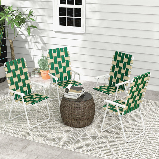 Set Of 4 Patio Folding Chairs, Classic Outdoor Camping Chairs, Portable Lawn Chairs W/ Armrests, Green