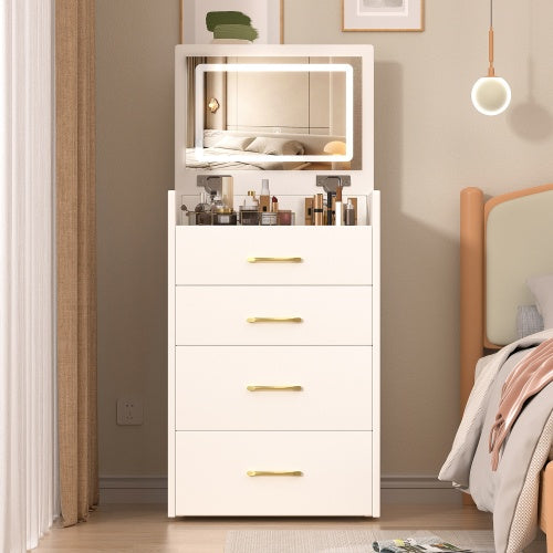 3 In 1 Vanity Desk With Open Top Mirror,Small Make Up Vanity Set With Visible Glass Desktop,Compact Makeup Vanity With 3 Drawers,Dressing Table For Bedroom - CJDS