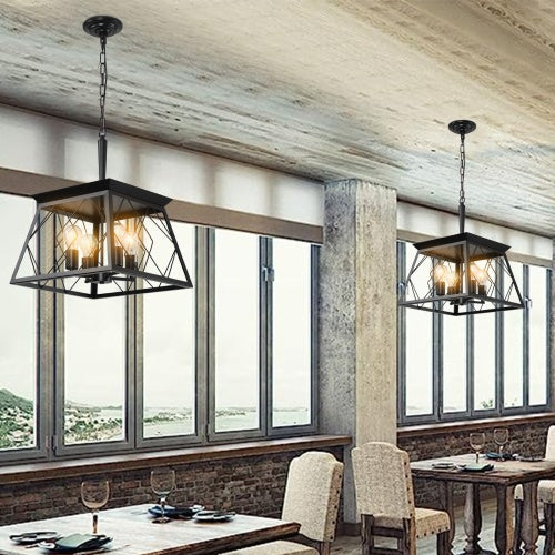4 Lights Farmhouse Chandelier For Dining Room Black - No Bulbs Unavailable Platform- CJDS