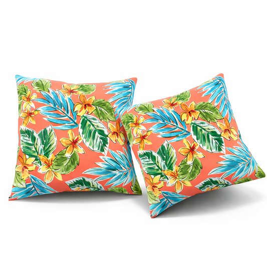 2 Pack Outdoor Throw Pillows, Waterproof & Fade-Resistant Patio Cushions For Garden, Porch, Poolside Furniture - Soft & Comfortable Decorative Pillow Covers 18x18 Inch, Bright Coral Pink