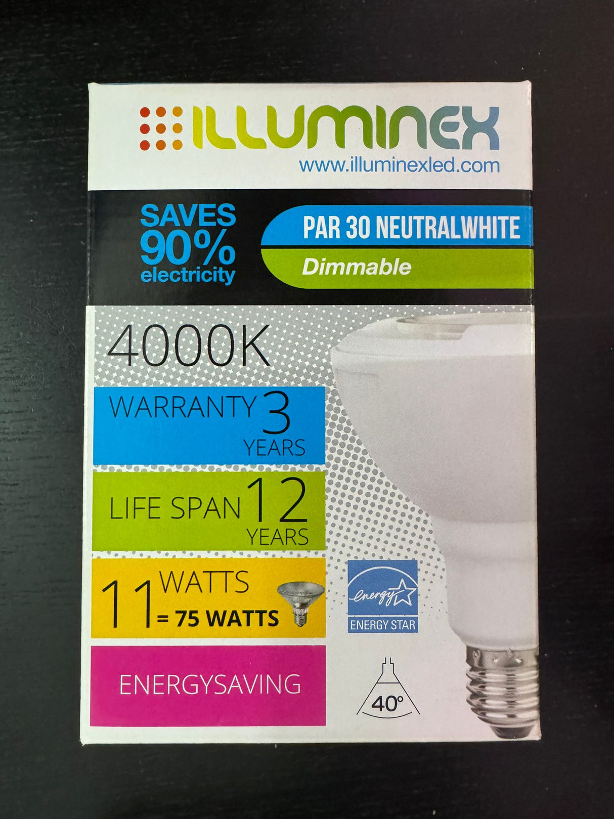 Customize Your Light: Dimmable PAR30 Bulb - 11W - Choose from 4000K 120V - Illuminate with the Quality of Illuminex Brilliance! 4000K
