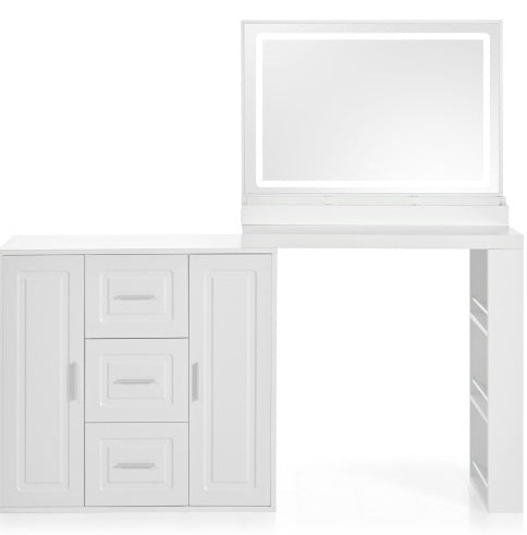 59Makeup Vanity Desk With Mirror, Vanity Mirror With Lights, Dressing Table With 3 Drawers And 2 Cabinets, Vanity Table With Storage Shelves For Bedroom, White - CJDS