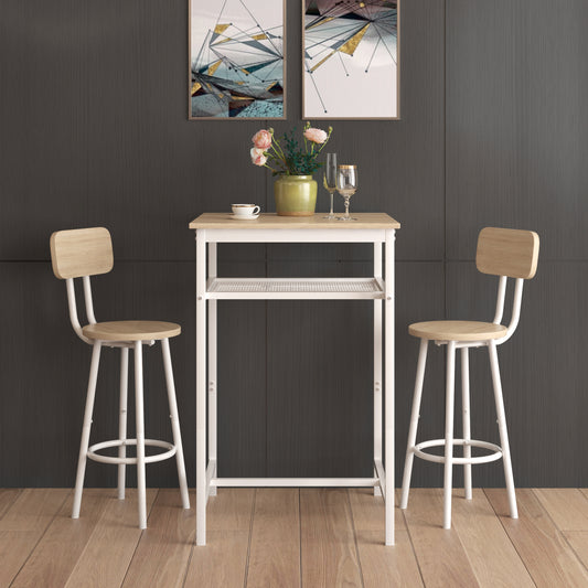 Bar Table, Equipped With 2 Bar Stools , With Backrest And Partition Beige