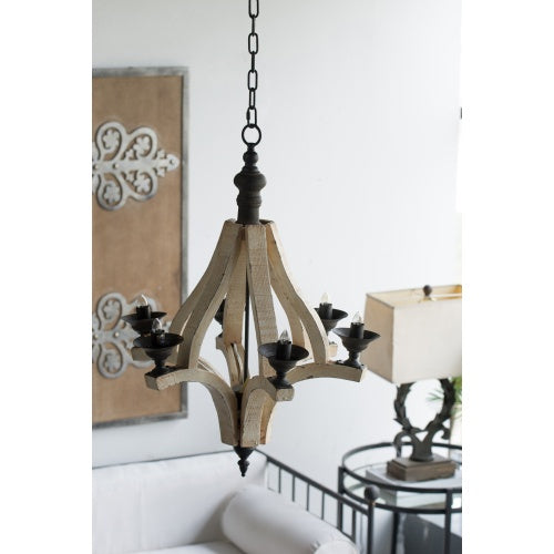 6 - Light Wood Chandelier With Adjustable Chain For Kitchen, Dining Hall Entrance, Bulb Not Included - CJDS
