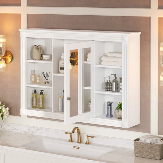 42 Wall Mounted Bathroom Storage Cabinet, Medicine Cabinet, Modern Bathroom Wall Cabinet With Mirror, Mirror Cabinet With 6 Open Shelves Not Include Bathroom Vanity