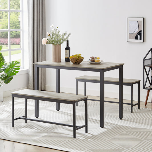 Dining Table Set, Bar Table With 2 Dining Benches, Kitchen Table Counter With Chairs, Industrial For Kitchen Breakfast Table, Living Room, Party Room, Grey And Black,43.3inL X 23.6inW X 29.9inH