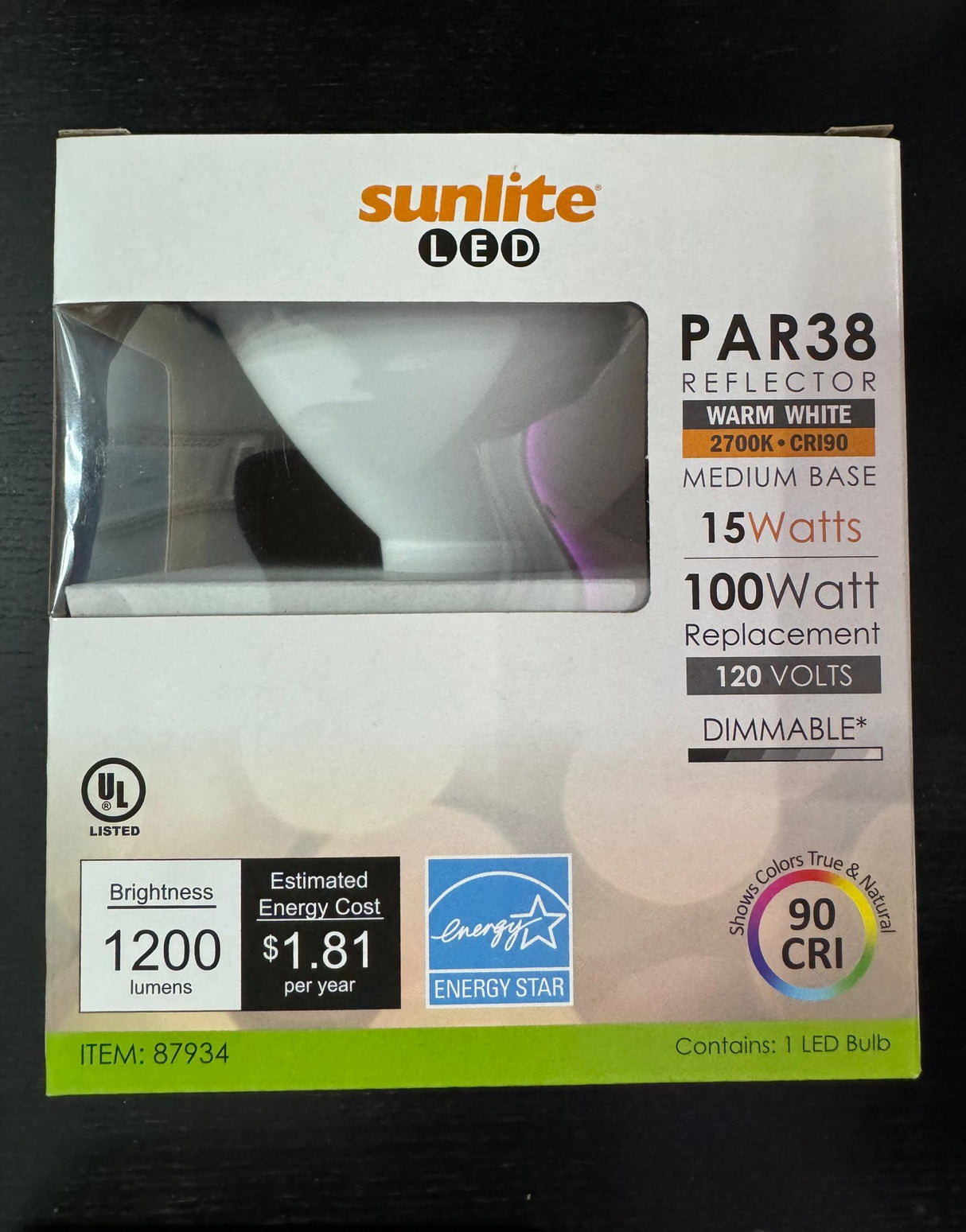 PAR38 Bulb 2700K 15W 120V Dimmable Sun
