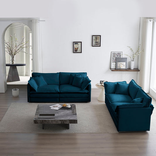 2 - Piece Living Room Set , 2 Pieces Upholstered Loveseat And Couch For Home Office Lounge, Sofa Set Of 2, 2-Piece 2-2 Seat Couch Set For Living Room ,Blue Chenille