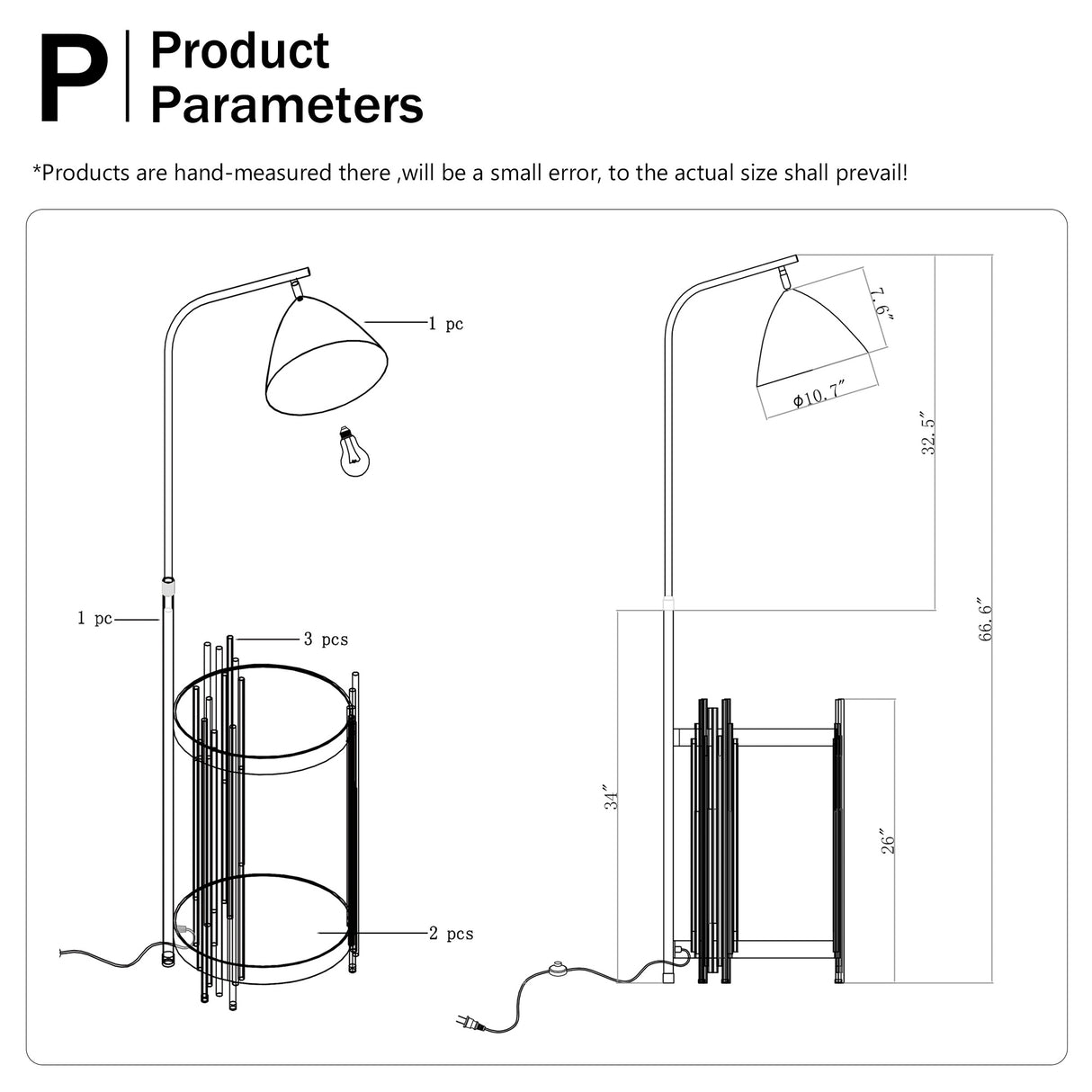 Luxury Shelves Floor Lamp For Living Room With Metal Lampshade, Standing Lamp Tall Industrial Floor Lamp Reading For Bedroom, Office E26 No Included Bulb -Matte Gold Matte Black - CJDS