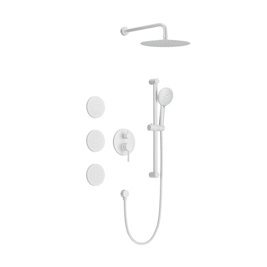 Shower System With Shower Head, Hand Shower, Slide Bar, Bodysprays, Shower Arm, Hose, Valve Trim, And Lever Handles