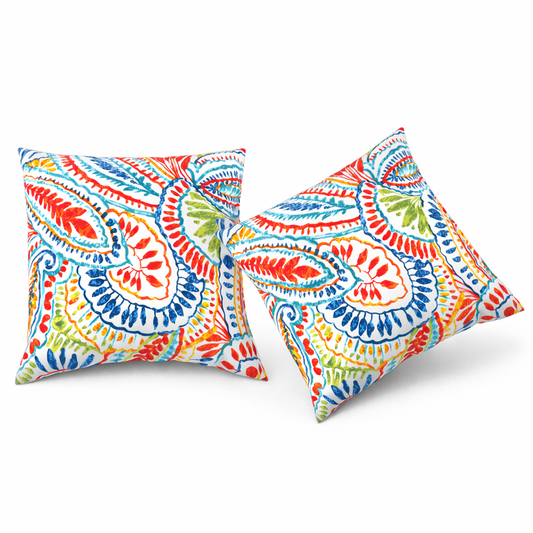 2 Pack Outdoor Throw Pillows, Waterproof & Fade-Resistant Patio Cushions For Garden, Porch, Poolside Furniture - Soft & Comfortable Decorative Pillow Covers 18x18 Inch, Paisley Multi