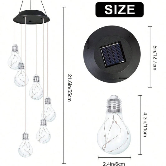 Colorful LED Solar Wind Chimes 21.6inch Light Bulb Shape Mobile Hanging Wind Chime Outdoor Waterproof Decorative Solar Powered Lights For Porch Deck Garden Patio Balcony Decor