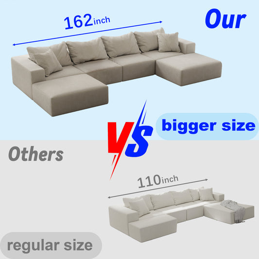 Oversized Sponge Cloud Sofa,Modern Upholstered Sectional Sofa Couch Set,Modular 162 L Shaped Sectional Living Room Sofa Set With 6 Pillows,Free Combination Sofa Couch For Living Room,Bedroom