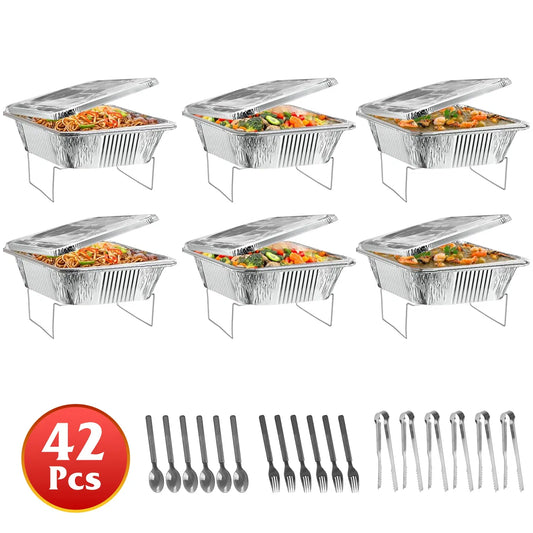 Set Of 42Pcs Disposable Chafing Dish Buffet Set Chafing Servers With Covers Spoons Forks Tongs Full-Size Pans Food Warmers For Parties Events Catering Supplies With Utensils And Lids GPCT5373