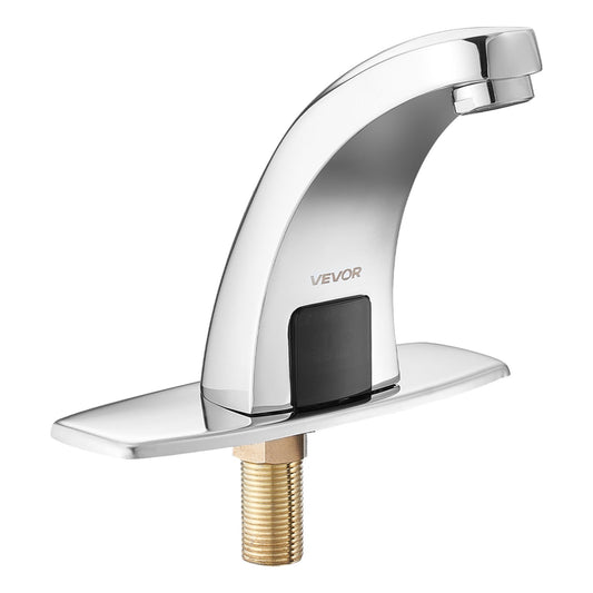 Touchless Bathroom Sink Faucet, Automatic Motion Sensor Restroom Toilet Faucet With Hole Cover Plate, Battery Operated,Hot/Cold Water For 9/16 In Pipe Commercial Lavatory,Chrome Plated Silver